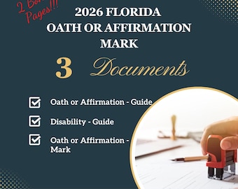 Certificado de Juramento o Afirmación de Florida de 2026 - Marcar como Notario (Descarga digital)