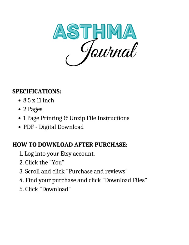Asthma Journal, Medical Binder Insert, Asthma Log, Asthma Tracker, PDF ...