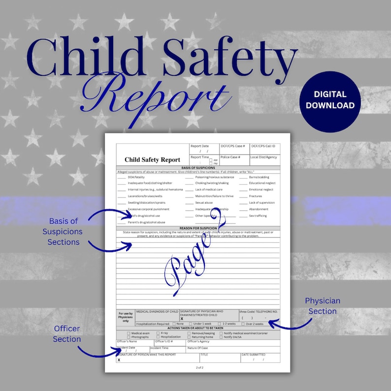 Law Enforcement Child Safety Report, 3-page Checklist (PDF Download) - Etsy
