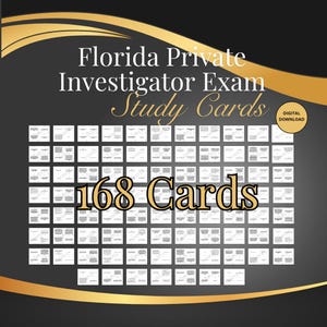 Florida privédetective examen studiekaarten, PI-examen, flashcards, Klasse C-licentie-examen Studiegids, afdrukbaar, digitale download, pdf