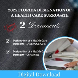 Designazione in Florida del 2025 di un sostituto sanitario con certificato notarile, procura sanitaria, direttiva anticipata, delegati surrogati