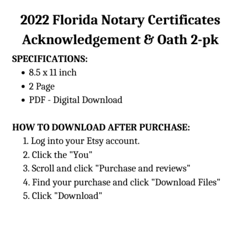 2022 Florida Notary Certificates Acknowledgement & Oath Etsy Australia