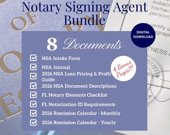 Paquete de agente de firma notarial: 8 documentos y formularios imprimibles (descarga digital)