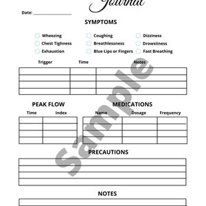 Asthma Journal, Medical Binder Insert, Asthma Log, Asthma Tracker, PDF ...