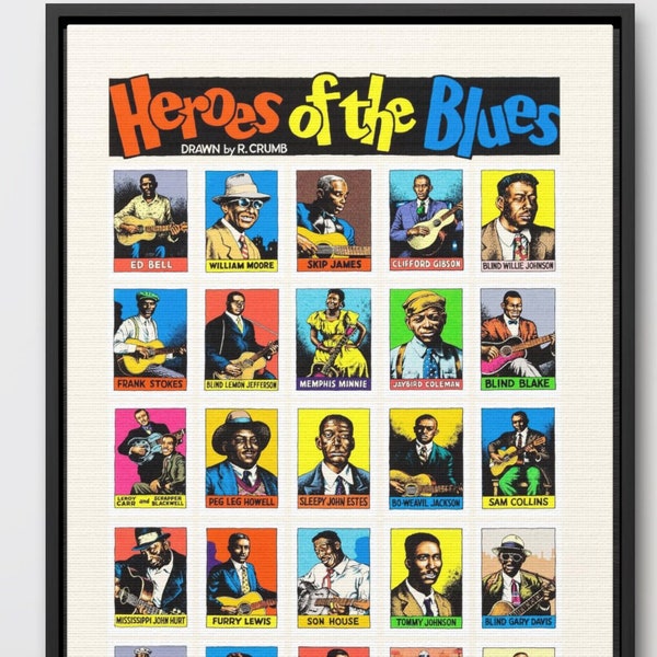Heroes of the Blues Poster| Robert Crumb Legendary Music Lover Wall Art, Classic Vintage Home Dorm Decor Gift, Print or Framed Canvas