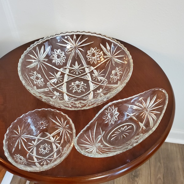 Early American Prescut Glass Star of David Bowls - Anchor Hocking Choice of 3 Styles