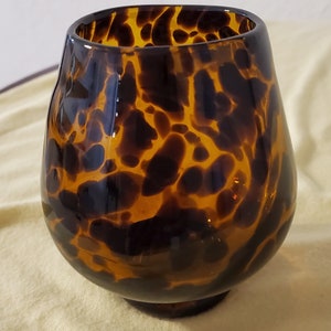 Tortoise Shell Glass Bowl Candle Holder/Vase, Vintage Hand Made and Gorgeous