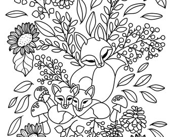 Foxes printable coloring page