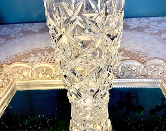 Vintage 1980s Czechoslovakia 24% PbO Fine Deep Cut 18 cm Tall Crystal Cylindrical Vase Centre Piece