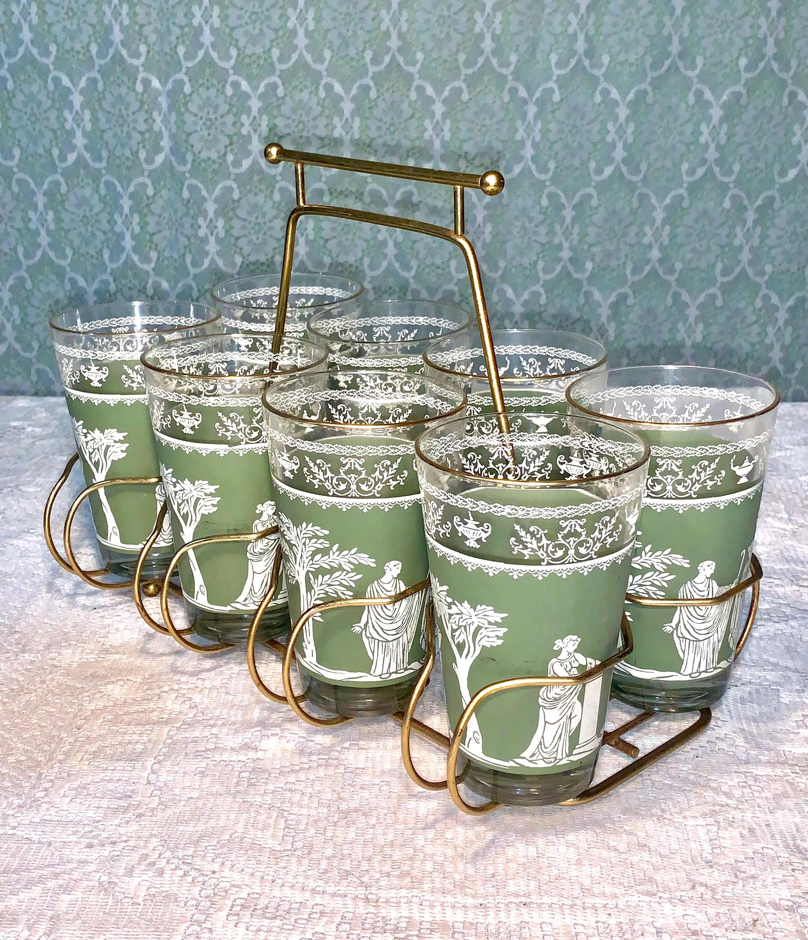 Vintage Set of Wedgwood Jeanette Hellenic Green Jasperware Glasses