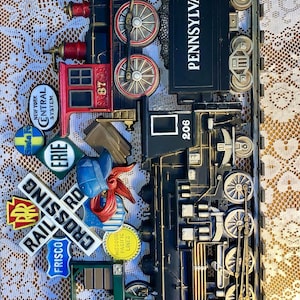 Vintage 1973 Railroad Train Wall Decor Sign Burwood Erie Pennsylvania Missouri Pacific Lines Wall Collage Very Large 43”