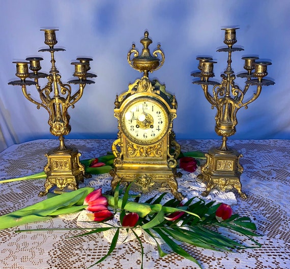 Antique 1920 to 1930 STUNNING French Clock Garniture & Pair of 5