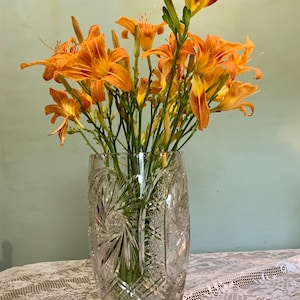 Vintage 1950’s Square Sawtooth Rimmed Large Lead Bohemian Crystal PINWHEEL Designed Almost 8 POUNDS Seriously Stunning Thick and Heavy Vase!