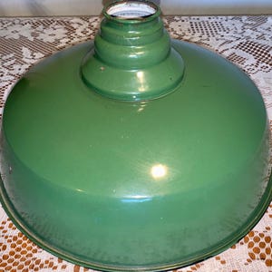 Vintage 1940s Retro Enamel Green and White Large Metal Barn Industrial Pendant Lamp Shade Lighting