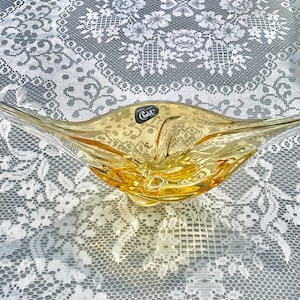 Vintage 1940’s Hand Made Amber & Clear Glass-Chalet Canada Glass-Stunning Centre Piece Bowl-Very Large 17.5” Long and 4.5 Pounds!