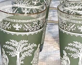 Vintage Set of Wedgwood Jeanette Hellenic Green Jasperware Glasses