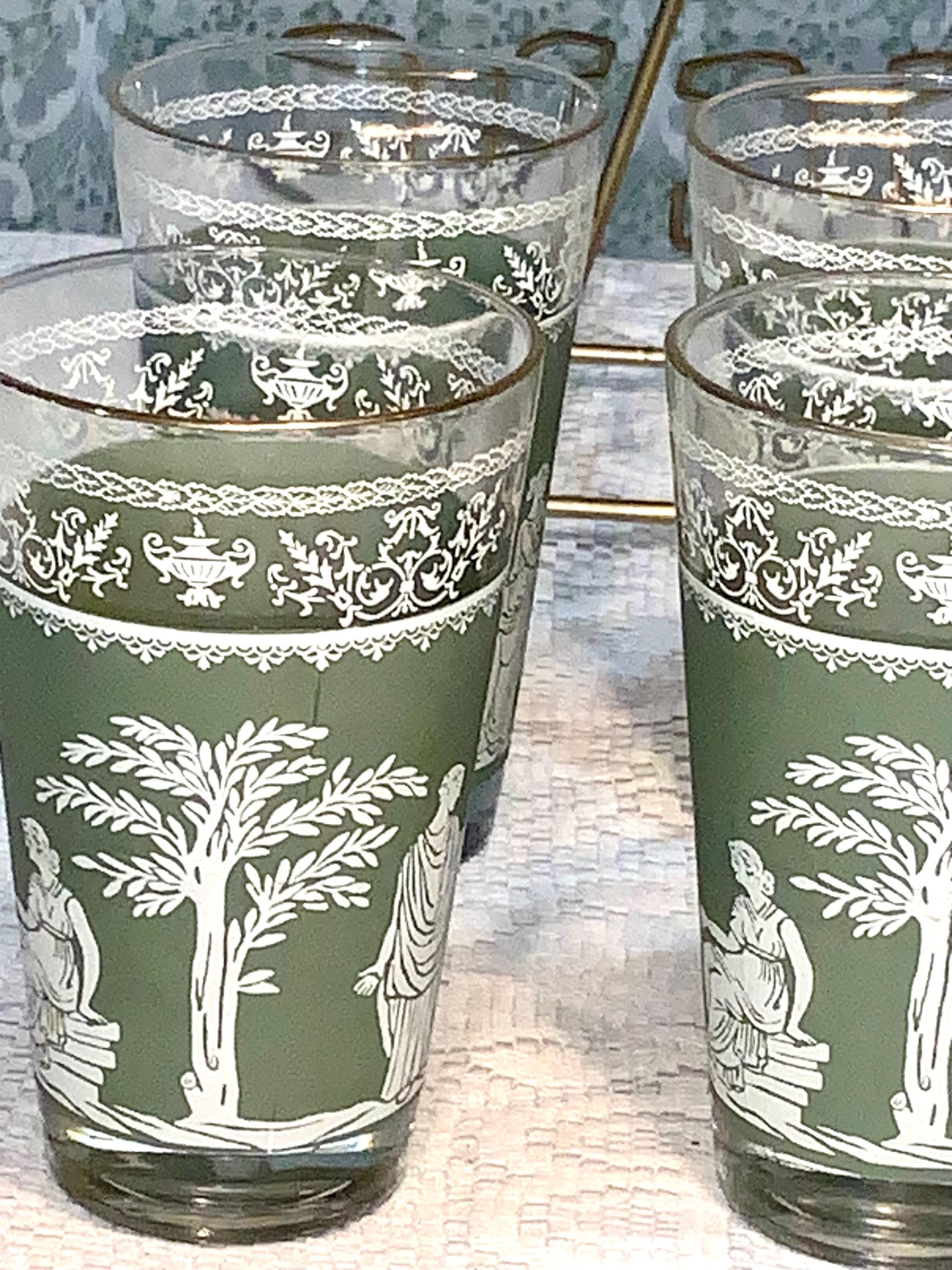 Vintage Set of Wedgwood Jeanette Hellenic Green Jasperware Glasses