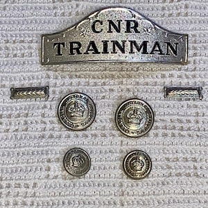 1950s Vintage Rare Estate Pieces-Genuine Canadian National Railway (CNR) SEVEN 7 Piece Memorabilia Tag/Badge/Buttons-Stunning Condition