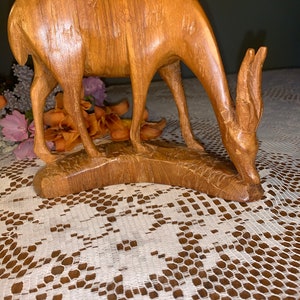 Vintage Hand Carved Light Colored Wooden Pair/Set of Two Antelope Carvings