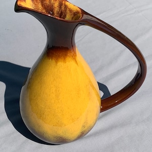 1960s Large Pitcher Vintage Blue Mountain Pottery Canada (BMP) Rust Brown and Golden Yellow Drip Glaze Pottery