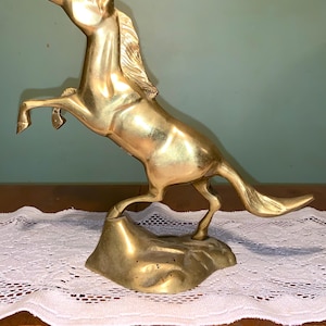 Vintage 1960s ALL Brass Brutalist Design Rearing Horse Sculpture Statue Equestrian Brass Rock/Hill Base Large 12” Tall 3.4 lbs *NEW LISTING*