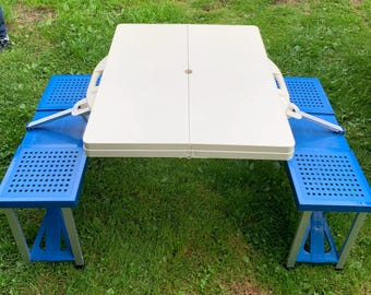 Vintage and NEW Portable Travel Size Folding Dual Use Larger Table or Picnic Table-All in One Fantastic Fold-Away Table Chairs