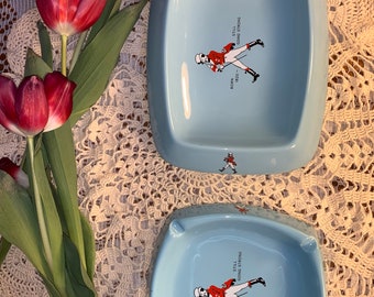 RARE Vintage 1960s Johnnie Walker-2 Different Collectible Ceramics-Oblong Tray & Square Ashtray-England Made-Born 1820-Still Going Strong