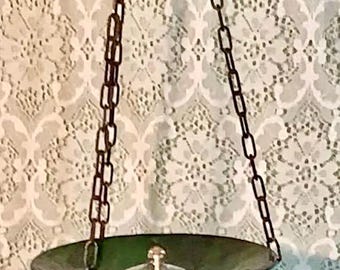 Art Deco Einzigartige Vintage abgehängte Decke schwebend grün & klar ALL Glas Öl Laterne-von Stiel * NEU AUFGEFÜHRT *