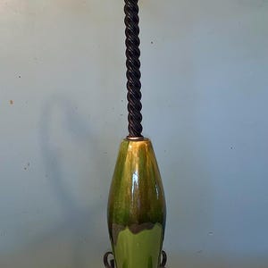 Antique 1900s Spanish Free Standing UNIQUE Stand/Planter/Torchiere 30” Tall Spiral Wrought Iron Green Gold Drip Glaze