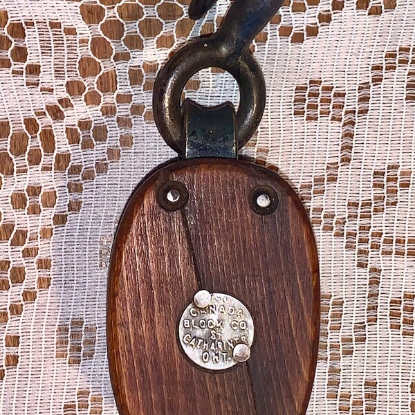 Vintage 1960s Wood & Metal Pulley 8.5” Long Stamped Canada Block Co., St. Catherine’s, Ont. Has an AWESOME Look! *NEWLY LISTED*