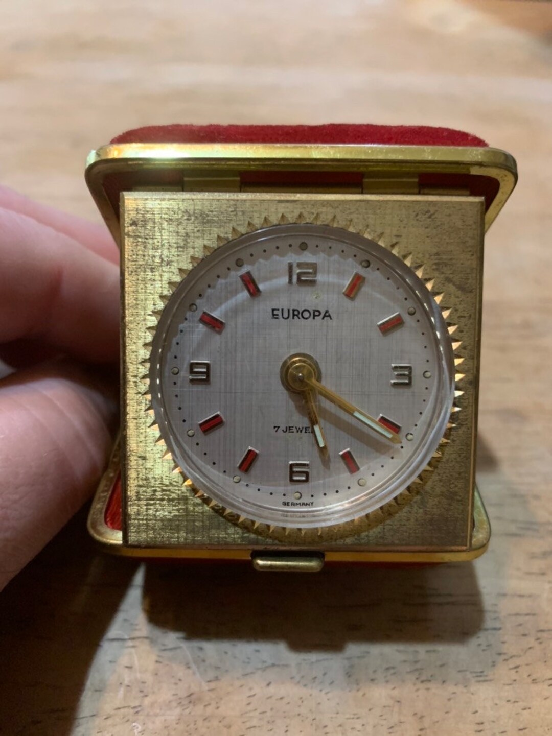 Vintage Travel Folding Alarm Clock, Circa 1930s EUROPA 7 JEWEL Made in