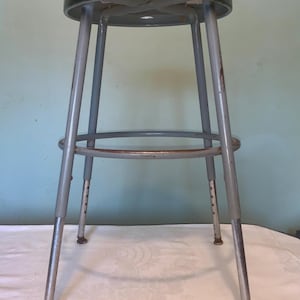 Vintage 1950s Industrial All Metal Heavy Stool-Well Over 10 Pounds with Adjustable Leg Height by Global Equipment Company