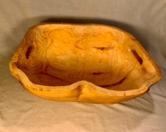 Very Beautiful and Very Big Hand Carved Wooden Burl Bowl with Great Warps & Hues and Hard to Find with Side Handles
