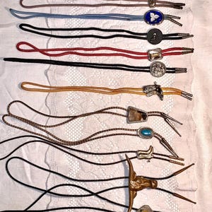 FIFTEEN (15) Different Vintage Unique Rare BOLO Ties/Cord-Great Condition Eagle/Bull/Floral/Turquoise/Western *Newly Listed*