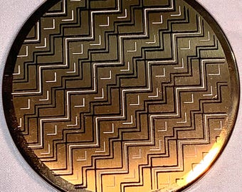 Vintage 1950s-Elgin American Powder Compact-Black-White Geometric Design Lid Gold Tone Case-Top Mirror-2 Internal Compartments*NEWLY LISTED*