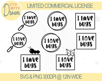 bug SVG bundle (dos juegos), bug shirt SVG, cute bug png, cute bug svg, ant, beetle, butterfly, ladybug, I love bugs designs