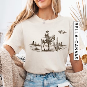 Ufo Western Shirt, Retro T-Shirt, Vintage Cowboy Tshirt, Rodeo T Shirt, Wild West Shirt, Western Oversized Tee, Vintage Wild West Rodeo Tee