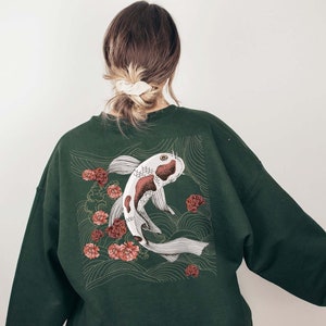 Vintage Japanese Koi Fish Hoodie, Nautical Animal Asian Art, Nouveau Japan Hoodie Sweater, Tokyo Style, Pond Top Urban Unisex Spring