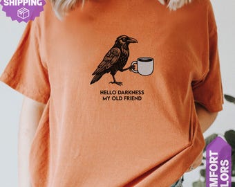 Comfort Colors® Gift for Coffee Lover Raven Crow Coffee Shirt Halloween Shirt T-Shirt Fall Tee Tshirts Women's Men's Oversized