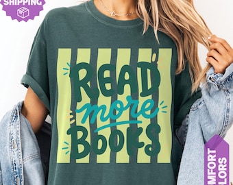 Comfort Colors Read More Books T-Shirt Book Lover Gifts, Trendy Stripes Bookish Graphic Tee
