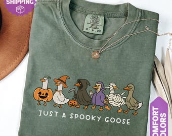Comfort Colors® Halloween Funny Goose Shirt, Just a Spooky Goose Shirt, Halloween Shirt, Skeleton Goose Tee, Spooky Season Shirt, Spooky Tee