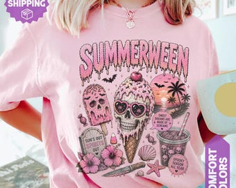 Summerween Shirt, Pastel Goth Halloween Tee, Spooky Summer Graphic Tee