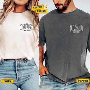 Custom Mom Dad Comfort Colors® T-shirt, Personalized Mama & Dad Pocket Shirt, Pregnancy Announcement Tee, Matching Parents Outfit Gifts