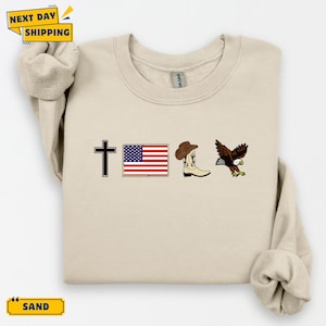 USA Icons Crewneck Sweatshirt, America Sweatshirt , 4th of July Crewneck, Country, Western, Cowboy Sweatshirt , American Gift for Her