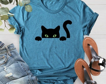 Minimalist Black Cat Silhouette Shirt, Cat Lover Gift