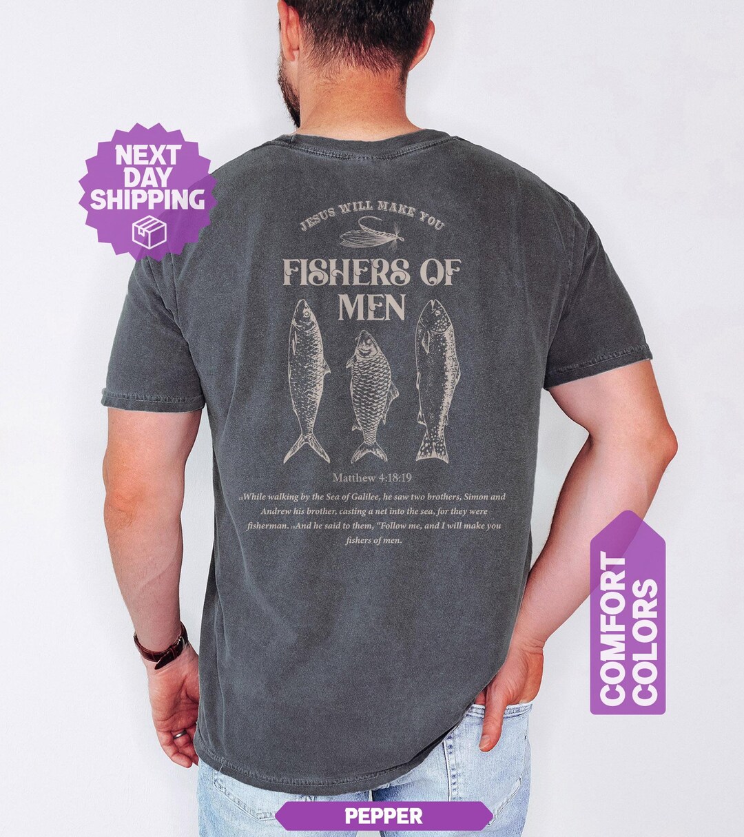 Comfort Colors Fishers of Men Tee, Christian T-shirt, Outdoors Faith Shirt, Jesus Tee, Bib