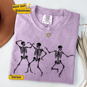 Comfort Colors Dancing Skeleton T-Shirt, Retro Groovy Skeletons Tee image 9