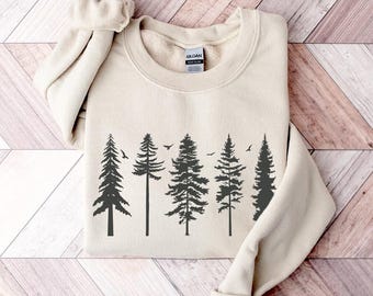 Evergreen Trees Sweatshirt, Nature Lover Gift, Cozy Forest Sweater, Hiking Camping Apparel
