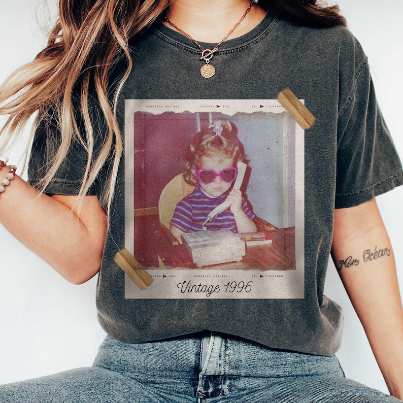 Custom Vintage Photo And Year, Custom Shirt With Picture Personalized 30th Birthday Gift Vintage 30th Birthday Party Vintage Est 1996 Shirt image 1