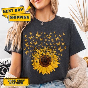 Sunflower Butterfly Shirt, Butterfly Tee, Mothers Day Gift Shirt, Sunflower Shirt, Floral V-neck, Flowers Gift T-shirt, Botanical Tee,Flower